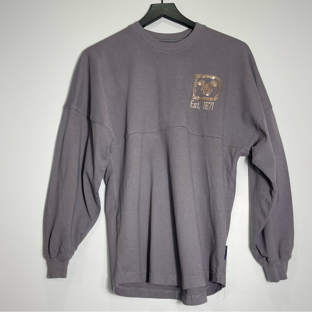 DISNEY Women's Rose Gold Sequin Long Sleeve T-Shirt Mickey Mouse Size XS